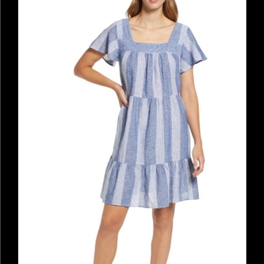 beachlunchlounge Blue and White Tiered Dress
